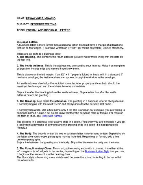 Formal and informal letter