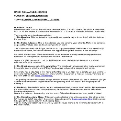 Formal and informal letter