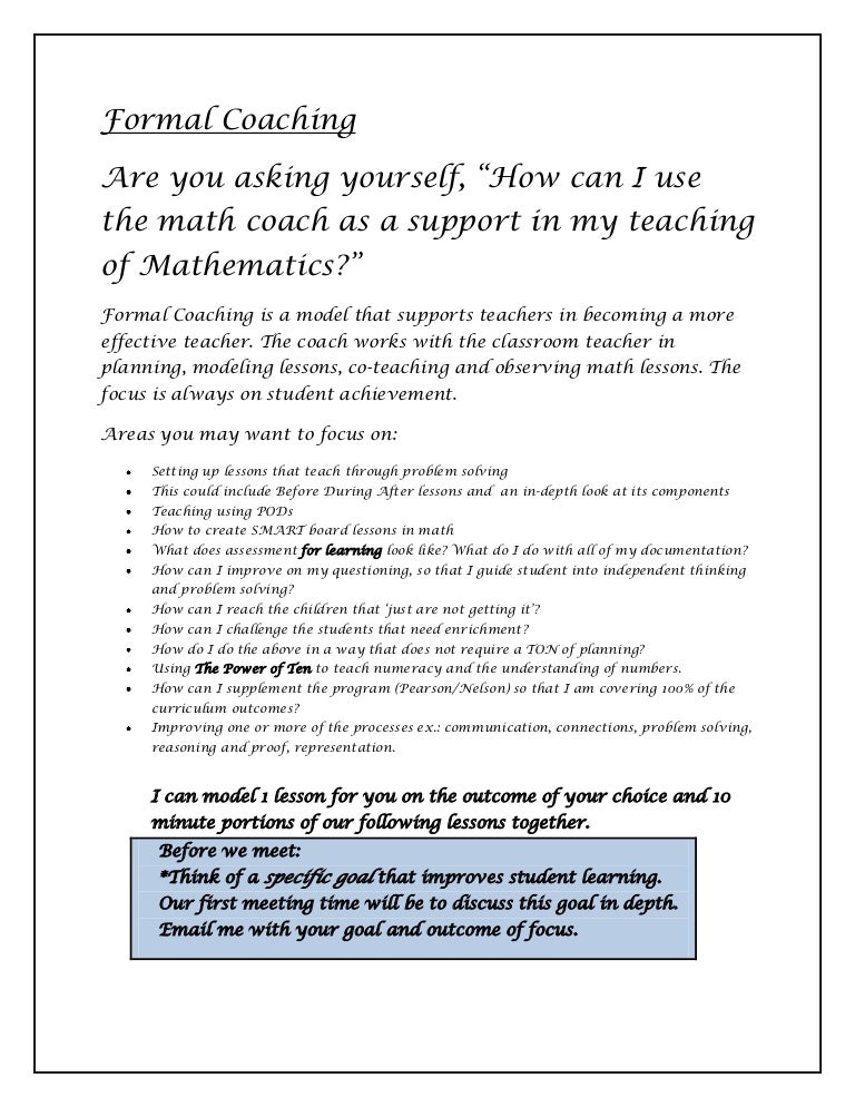 Formal Coaching Ideas