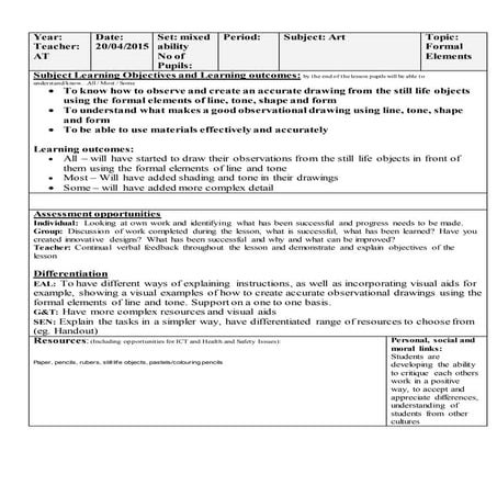 Formal Elements Lesson Plan-Secondary Education