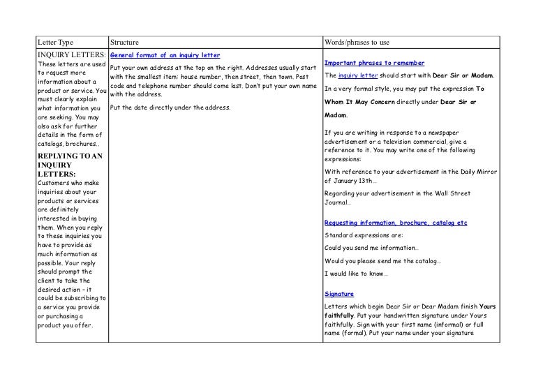Formal letter summary