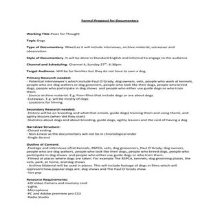 Formal proposal for documentary