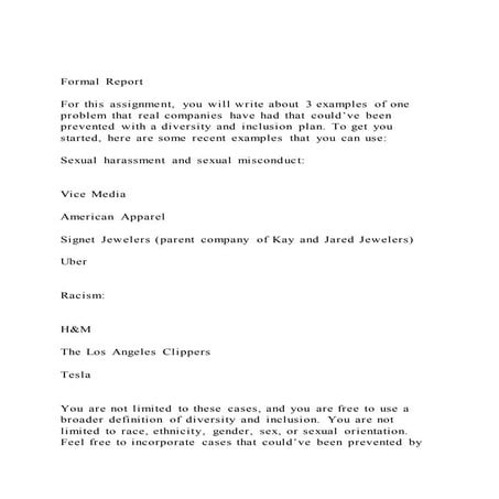 Formal ReportFor this assignment, you will write about 3 exa | PDF