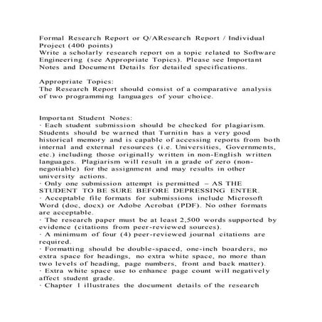 Formal Research Report or QAResearch Report  Individual Project (4