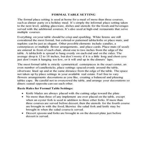 Formal table setting