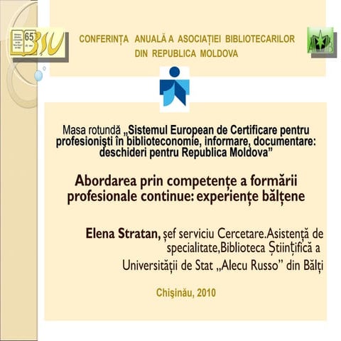 Elena Stratan Abordarea prin competenţe a formării profesionale continue: exp...