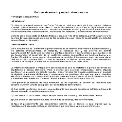 Formas de Estado y estado democrático, por Edgar Vásquez Cruz | PDF