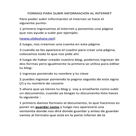 Formas para subir informacion al internet