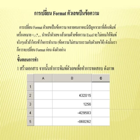 การเปลี่ยน Format ตัวเลขเป็นข้อความ | PDF