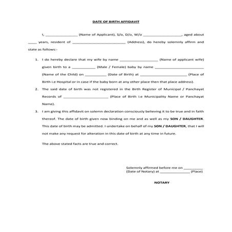 AFFIDAVIT FOR BIRTH REGISTRATION