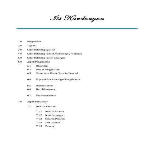 Format   isi kandungan rancangan perniagaan