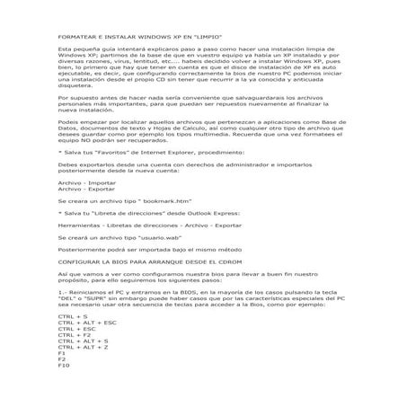 Formatear e Instalar Windows XP