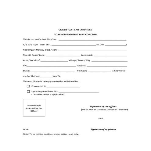 Format for updating address in Aadhar