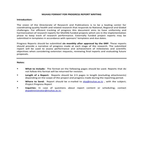 Format for writting progress report