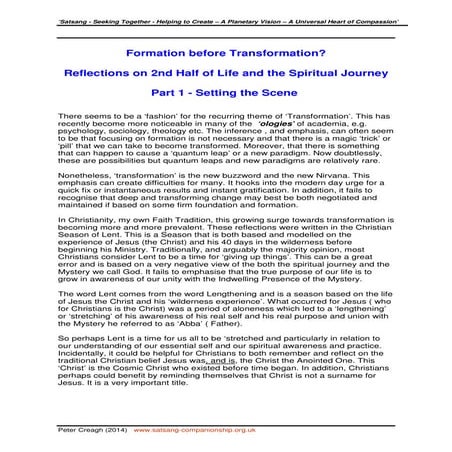 Formation before transformation  Questions for the Spiritual Traveller