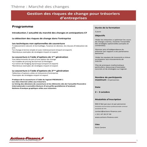 Formation Gestion des risques de change pour trésoriers d’entreprises
