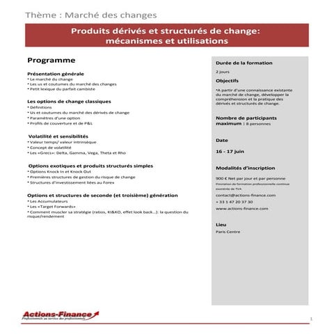 Formation Produits dérivés et structurés de change: mécanismes et utilisations