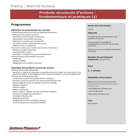 Formation Produits structurés d’actions : fondamentaux et pratiques | PPT