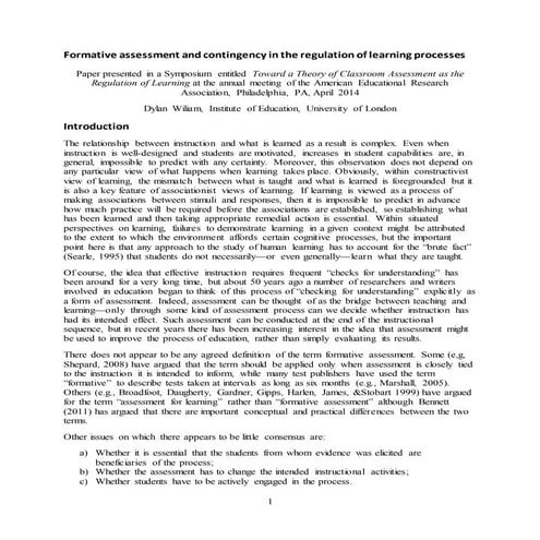 Formative assessment and contingency in the regulation of learning processes ...