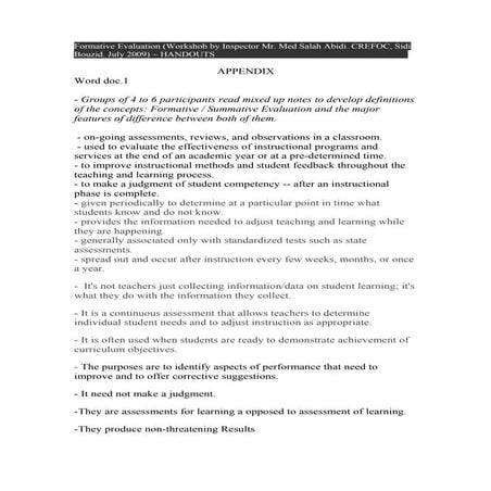 Formative Evaluation Handouts Crefoc Sbz 2009