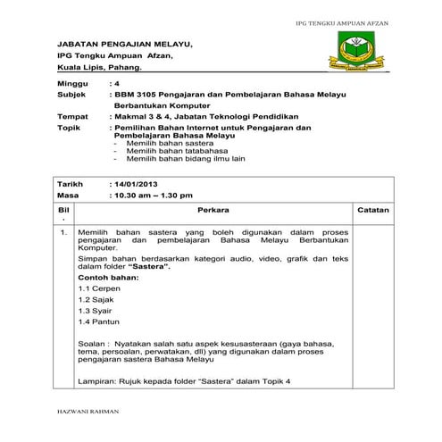 Format mingguan topik 4
