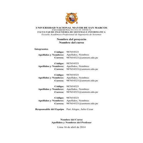 Formato de presentación de Proyecto UNMSM FISI