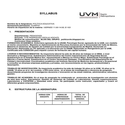 Formato syllabus politica educativa | PDF
