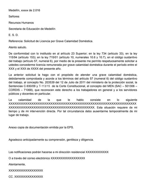 Ejemplo Modelo De Carta De Permiso Por Calamidad Domestica  Noticias