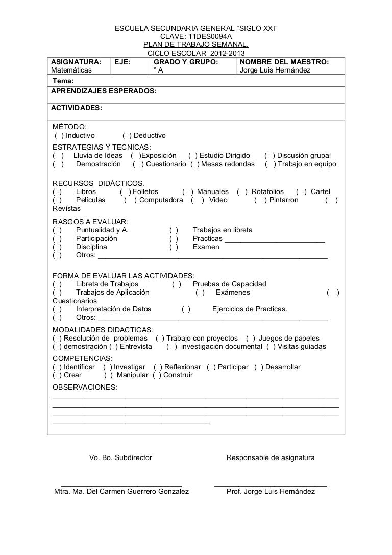 Formato Para Planeacion de secundaria