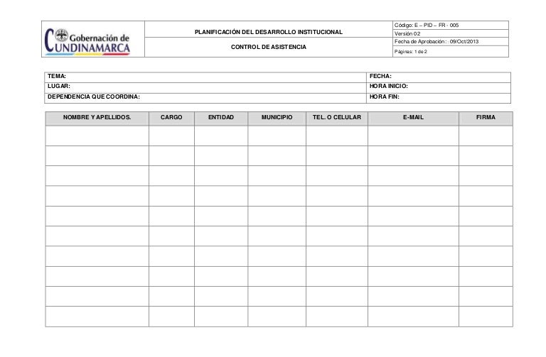 Formato control asistencia quipile-2015