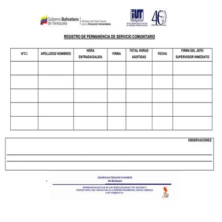 Formato control asistencia sevicio comunitario