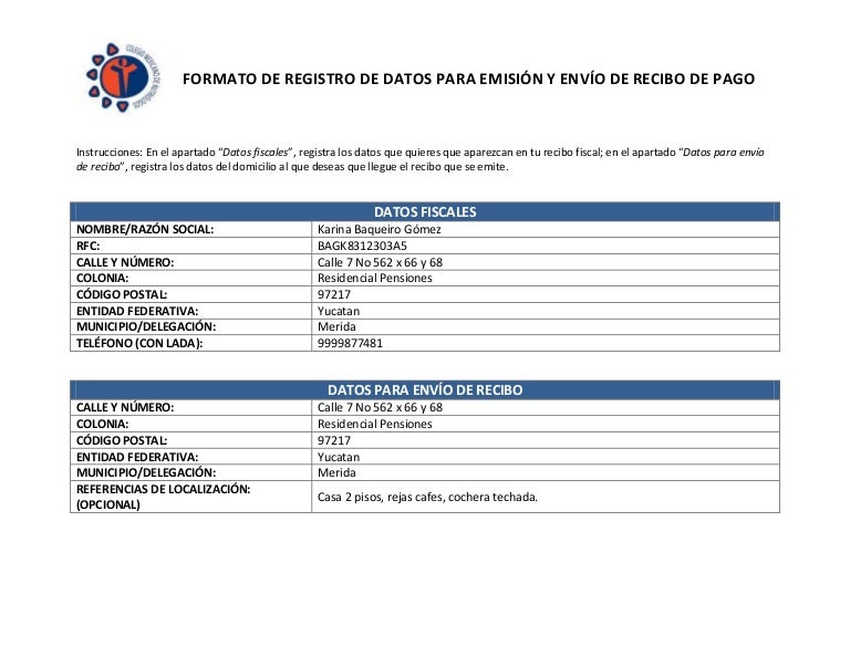 formato datos para recibo