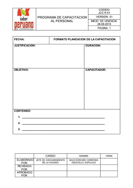 formato plan anual de capacitacion | PDF