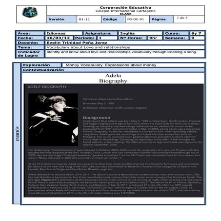 Formato de clase 6 y 7 love and relationships