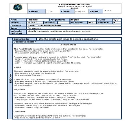 Formato de clase 6y7 simple past