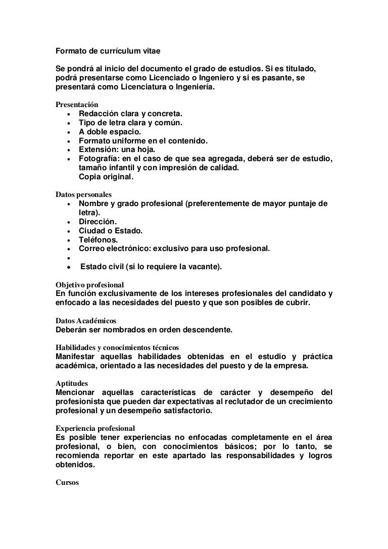 formato de curriculum vitae formato de curriculum con foto
