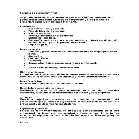 Formato de curriculum vitae