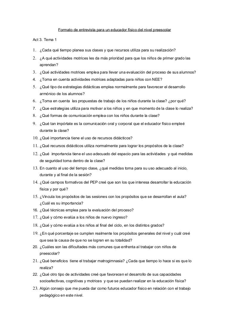 preguntas entrevista guarderia formato de entrevista para un educador f 237 sico del nivel preguntas entrevista guarderia formato de entrevista para un educador f 237 sico del nivel