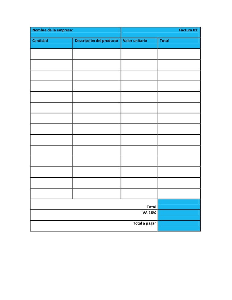 formatos de factura en excel