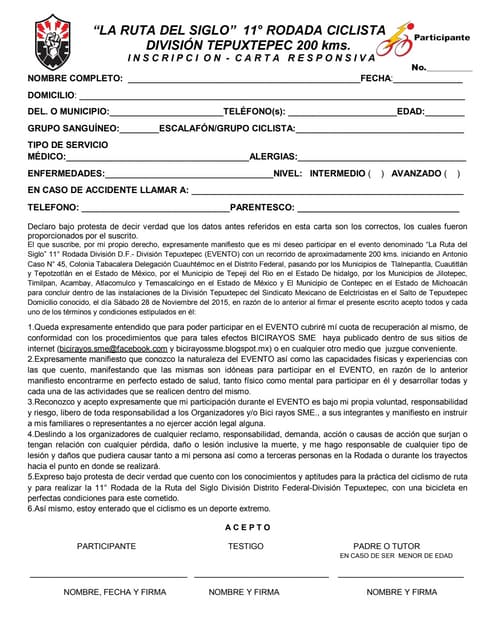 FORMATO DE INSCRIPCIÓN/CARTA RESPONSIVA ALAMEDA