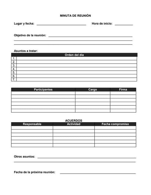 formato para minutas de juntas