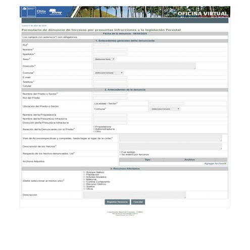 Formato denuncia conaf