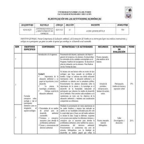 Formato de planificacion ecologia