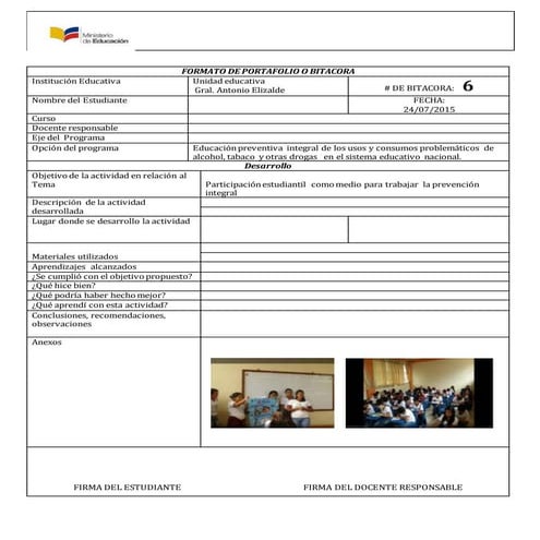 Formato de portafolio o bitacora