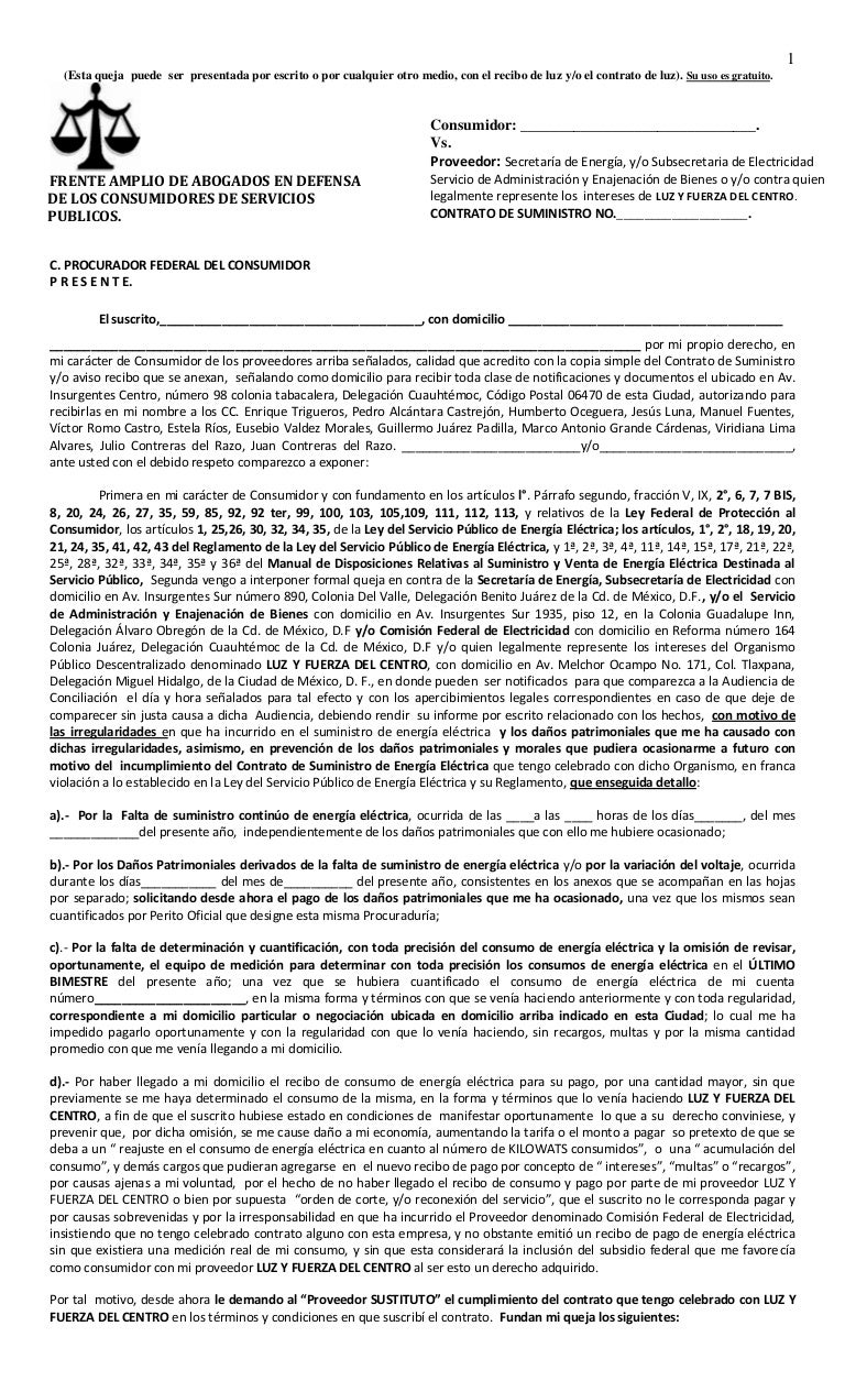 Formato De Queja Para No Pagar La Luz A Cfe