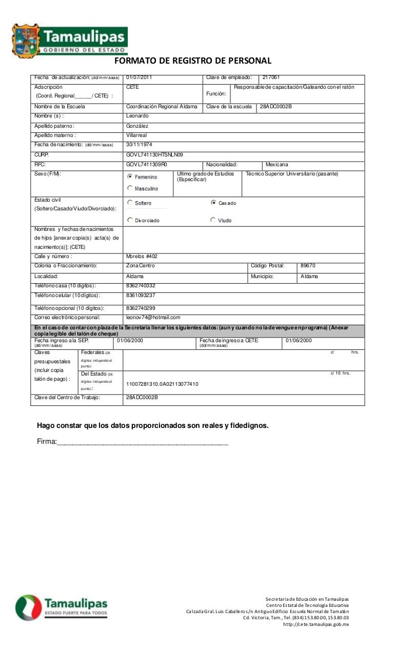 Formato de registro de personal