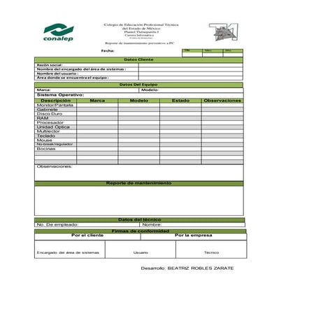 Formato de reporte preventivo PC | DOCX