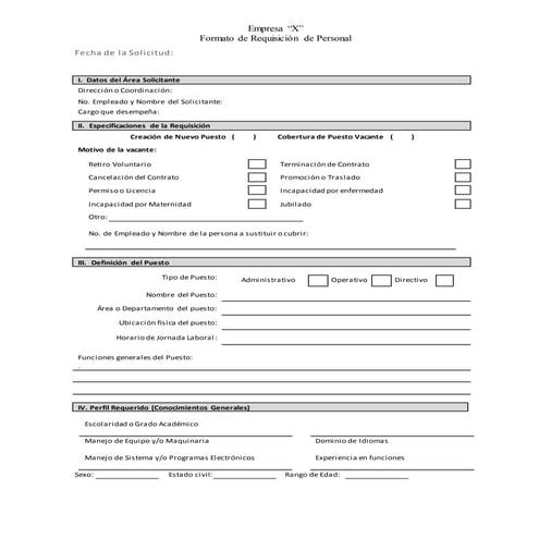 Formato de requisicion de personal administrativo