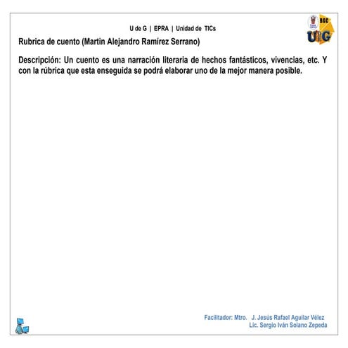 Formato de rubrica de cuentos