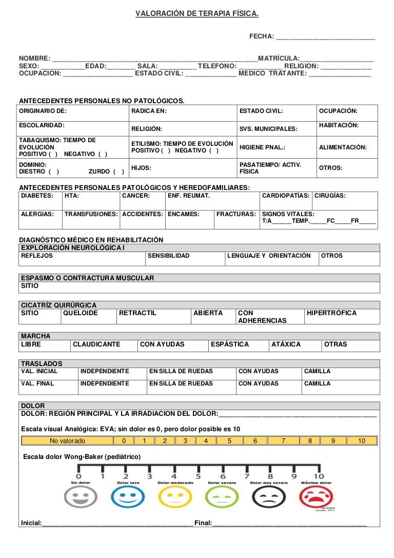 Formato de valoracion para fisioterapeutas